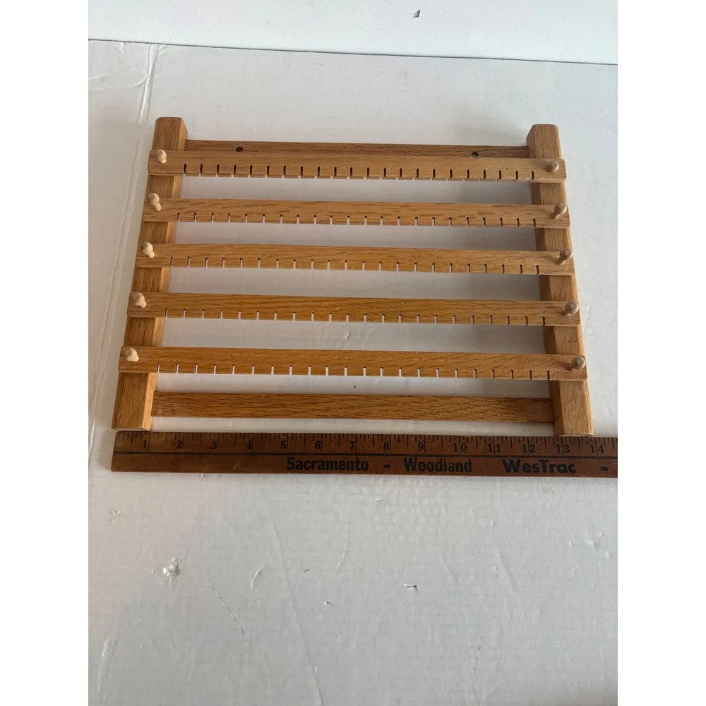 Vintage Oak Wood Wall Mounted Earring Holder Jewelry Organizer Rack 5 Tier Pegs